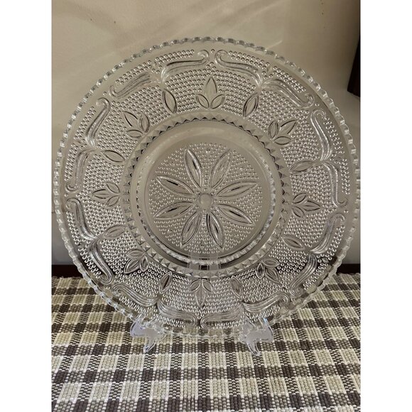 Vintage Federal Glass Clear Pressed Glass Platter With Floral Design Round 11 In - Picture 1 of 6